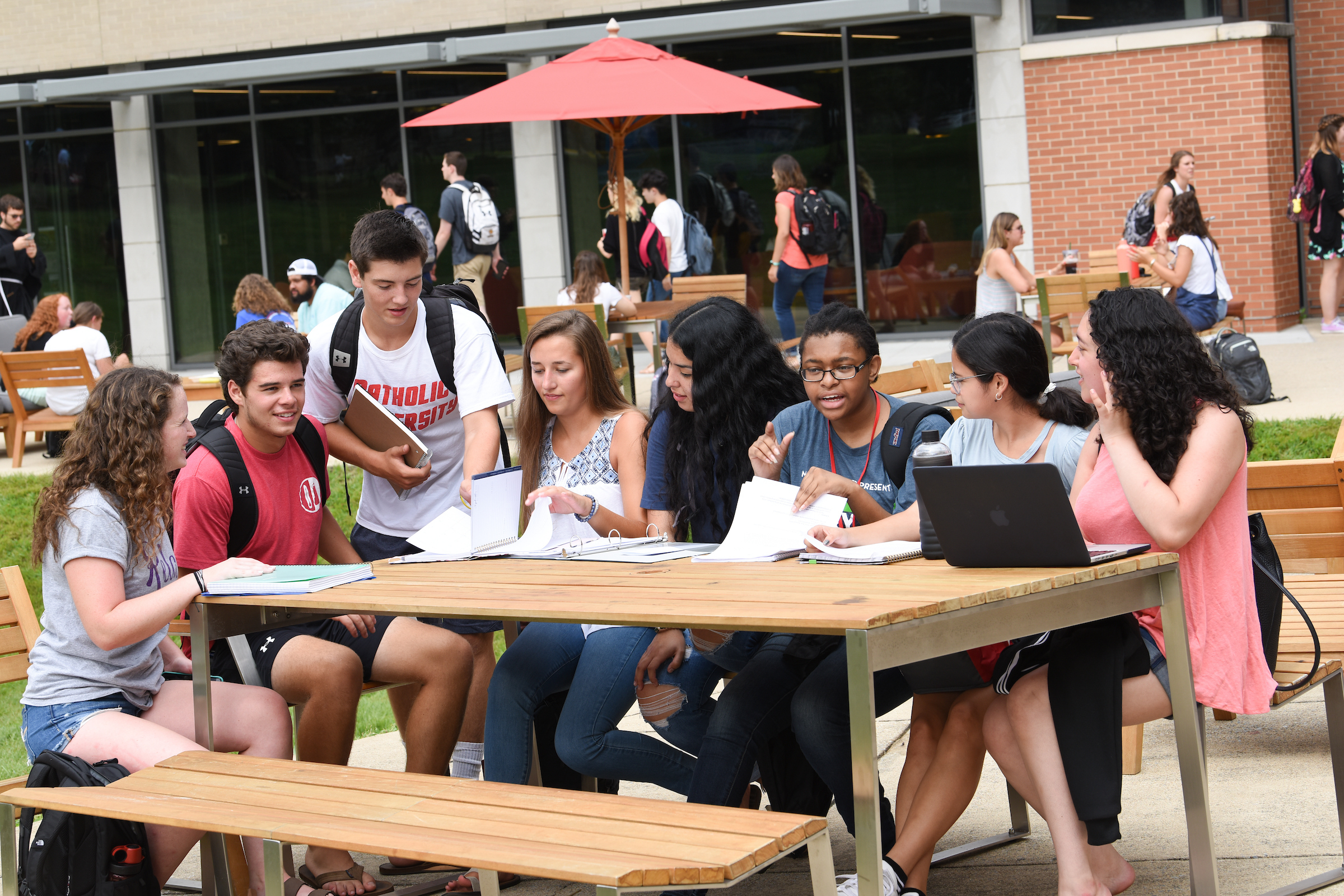 students outside eating student union